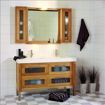 HELMASSIV BADRUMSMÖBEL TIDEN MED VILLEROY & BOCH TVÄTTSTÄLL, SPEGEL OCH VÄGGSKÅP