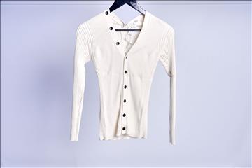 Stickad Kofta - Proenza Schouler White Label Cotton Cashmere Rib Knit Cardigan - Strl XL (Nypris ca 3000 kr)