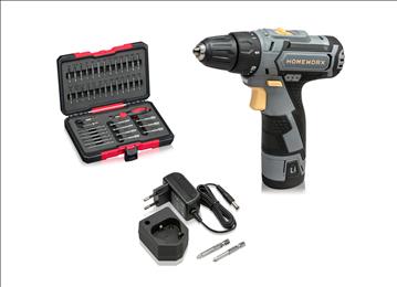 (NY) 1 st. borrskruvdragare 12V inkl. bitssats, samt 1. st laddare och 1 st. 1500 mAh-batteri. Totalt ord. pris ink. moms ca: 890 kr.